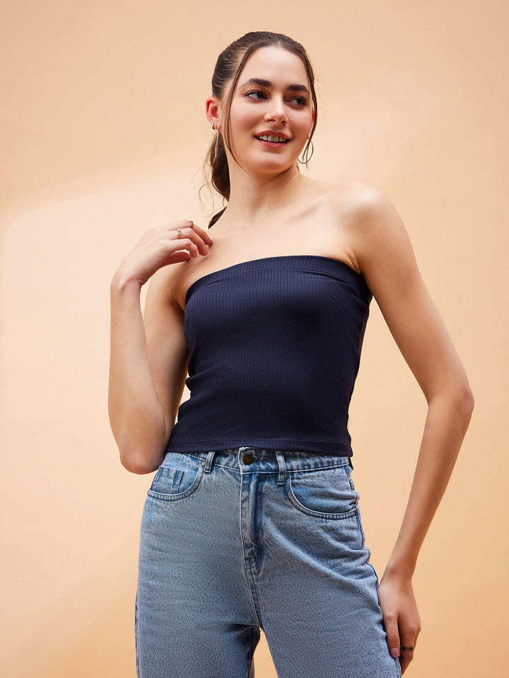 Navy Blue Rib Tube Top