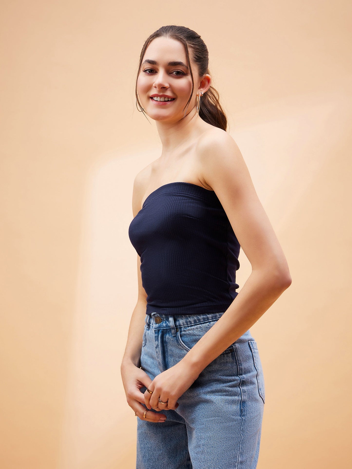 Navy Blue Rib Tube Top