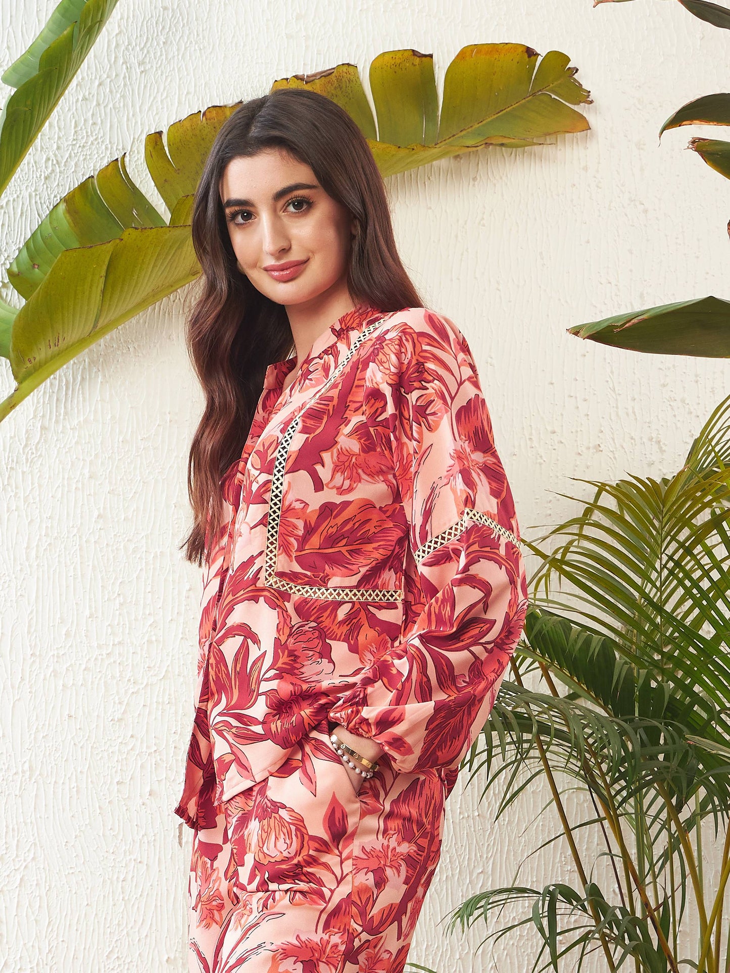 Rust Floral Lace Insert Blouse