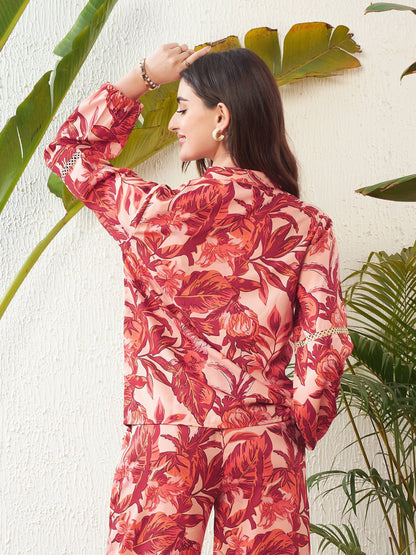 Rust Floral Lace Insert Blouse