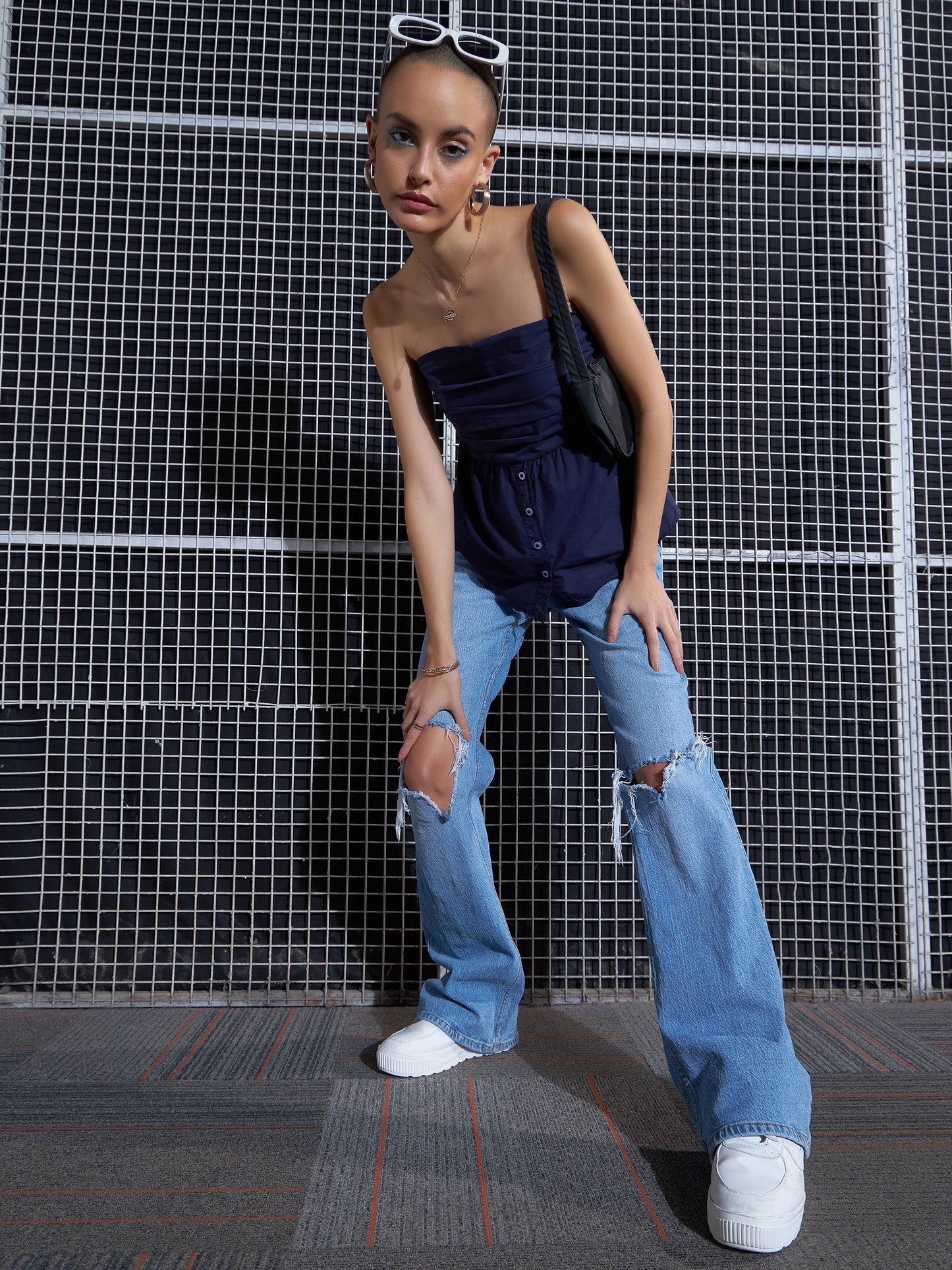 Women Purple Poplin Back Smoked Tube Top