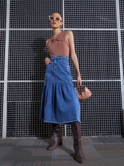 Women Brown Neck Twisted Top