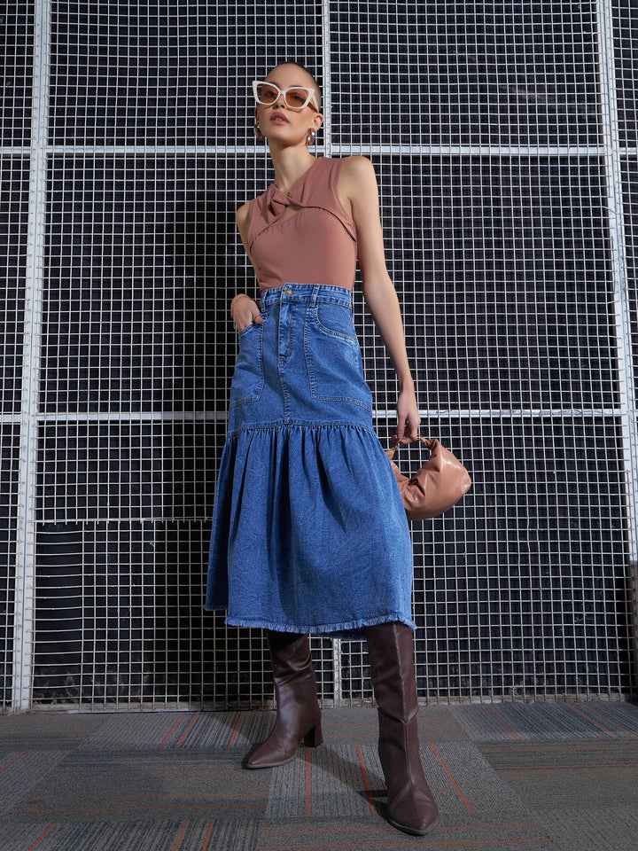 Women Brown Neck Twisted Top