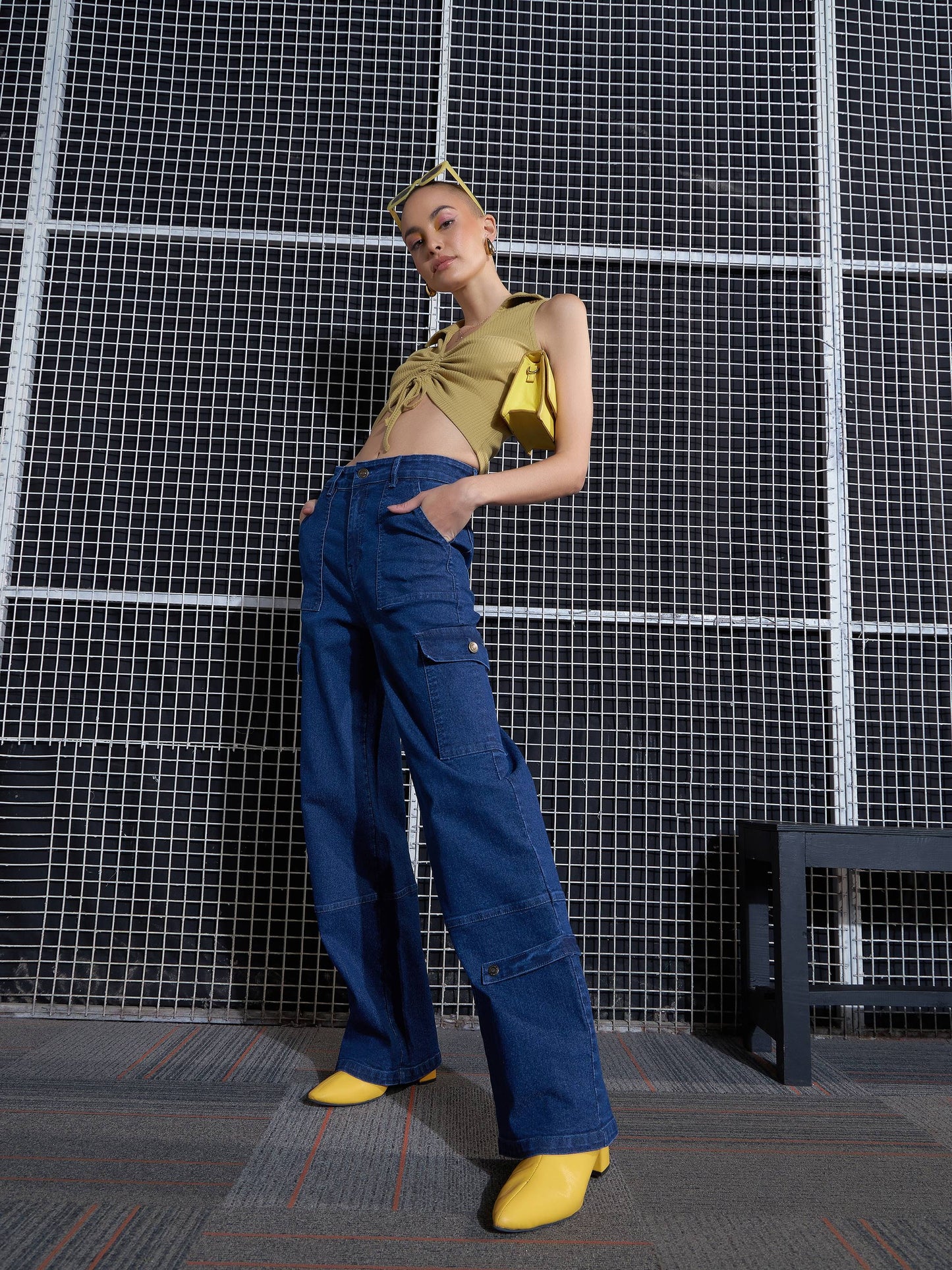 Women Khaki Rib Front Roached Tank Top