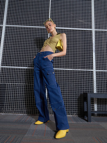 Women Khaki Rib Front Roached Tank Top