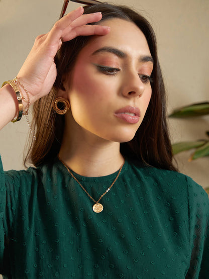 Women Teal Dobby Layered Hem Peplum Top