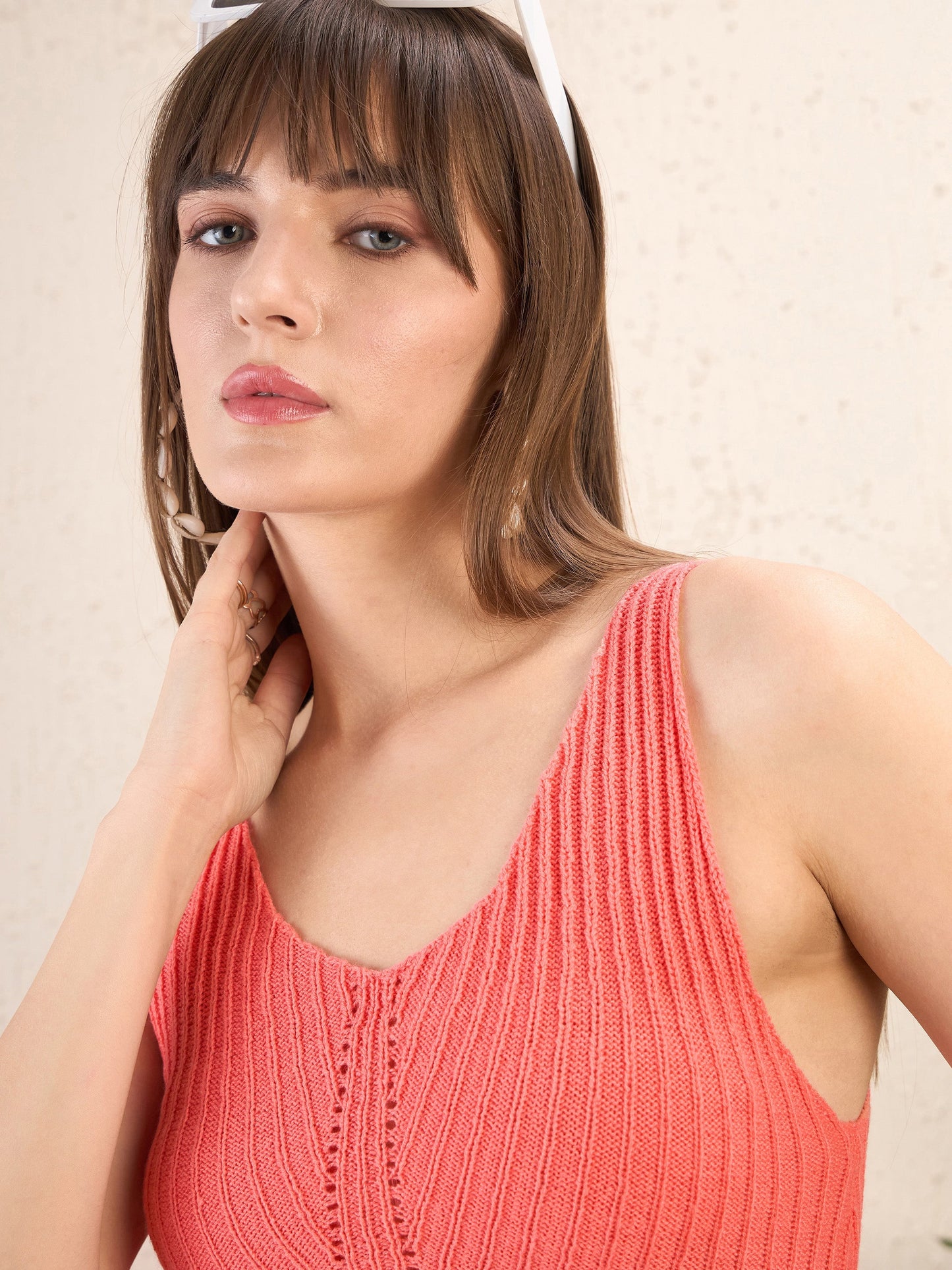 Pink Scoop Neck Sleeveless Crochet Top