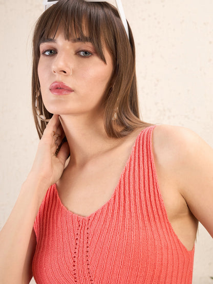 Pink Scoop Neck Sleeveless Crochet Top
