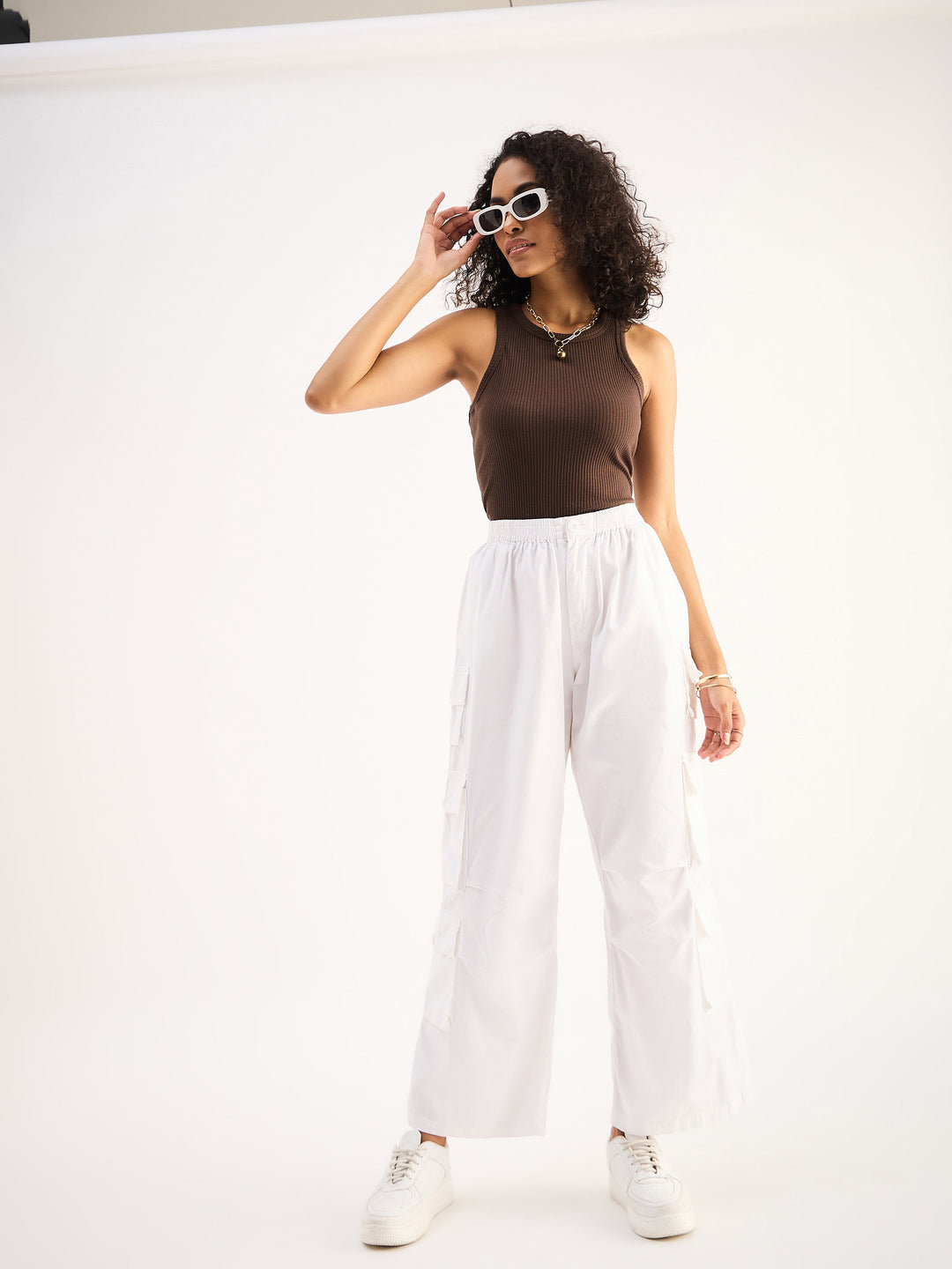 Women Brown Ribbed Vest Top