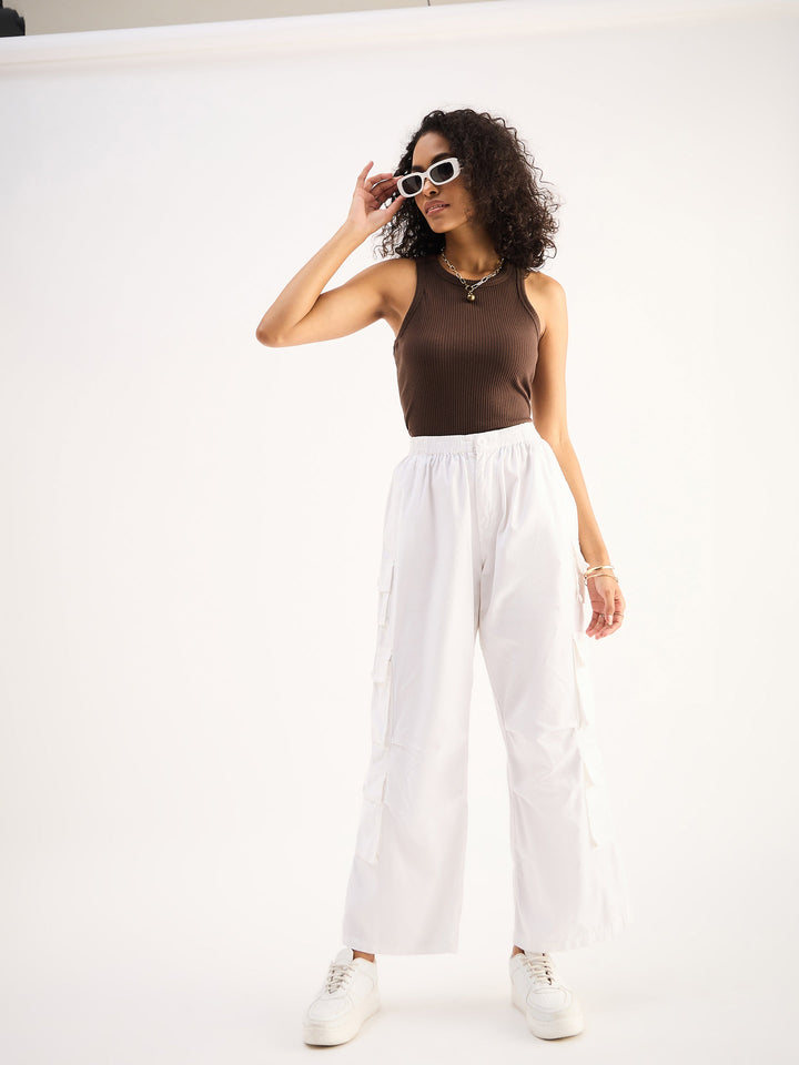 Women Brown Ribbed Vest Top