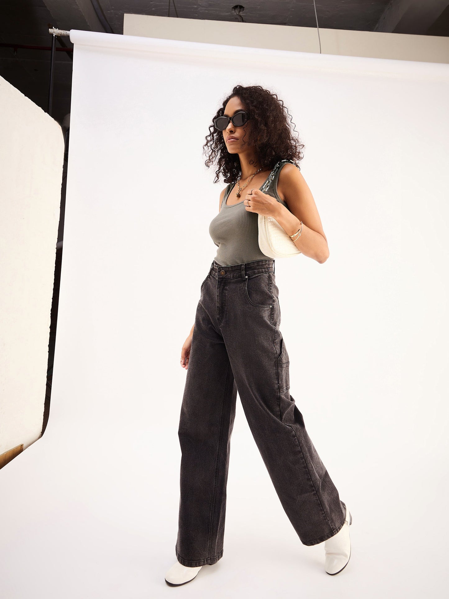 Grey Rib Sleveeless Square Neck Top