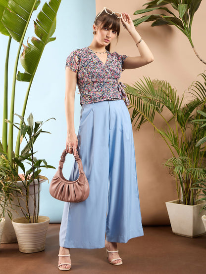 Navy Ditsy Floral Wrap Top
