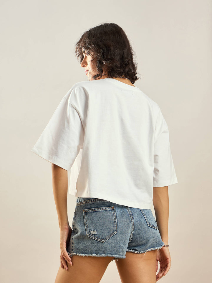 Women White ARIZONA Printed Crop T-shirt