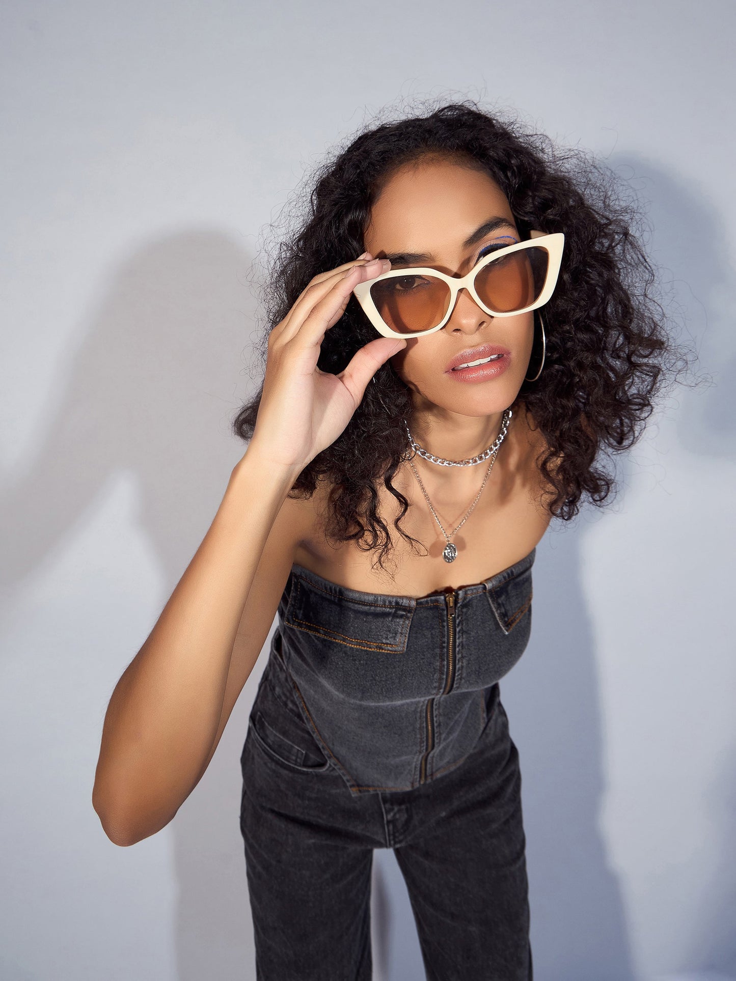 Black Denim Zipper Tube Top