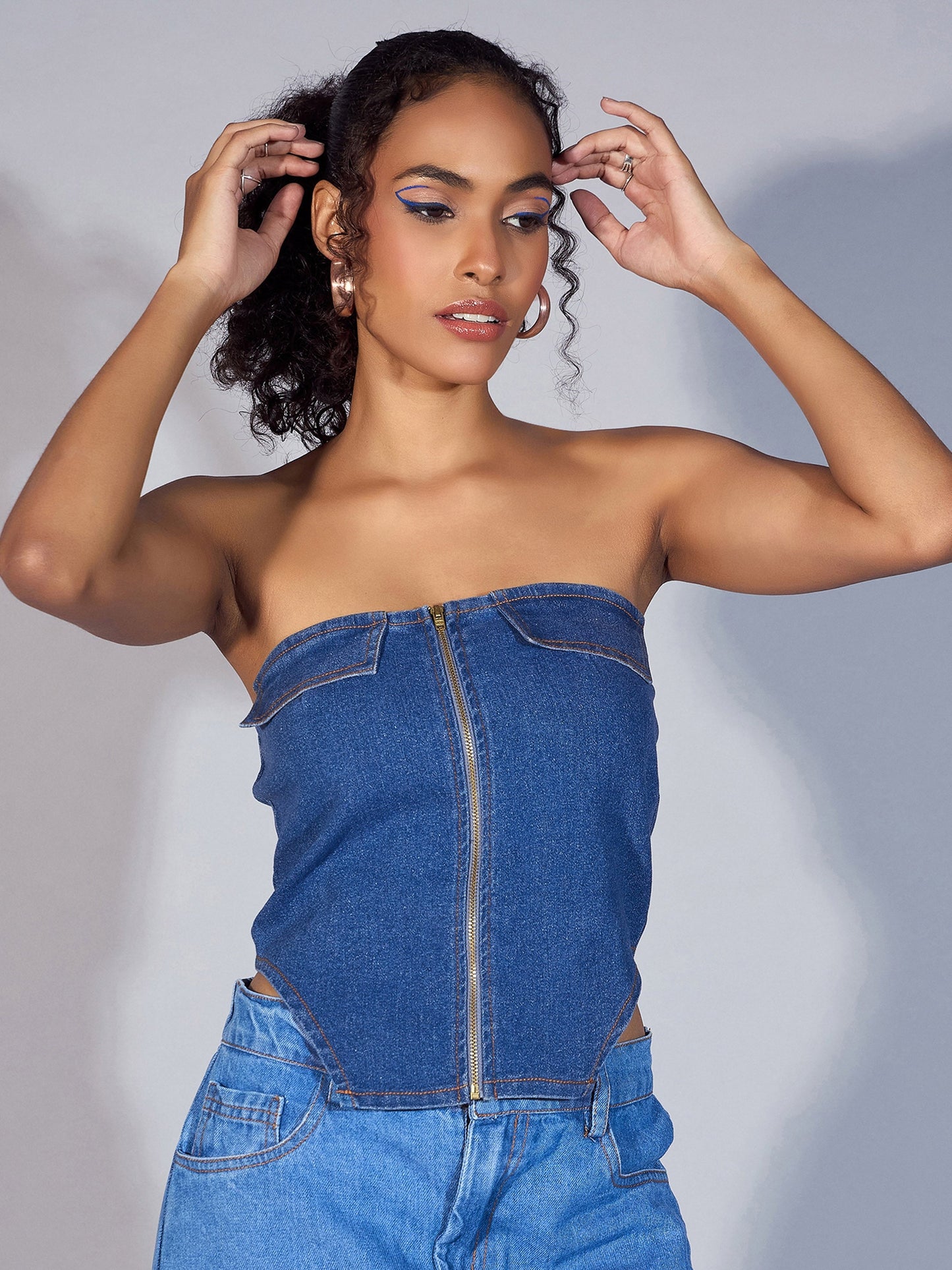 Blue Denim Zipper Tube Top