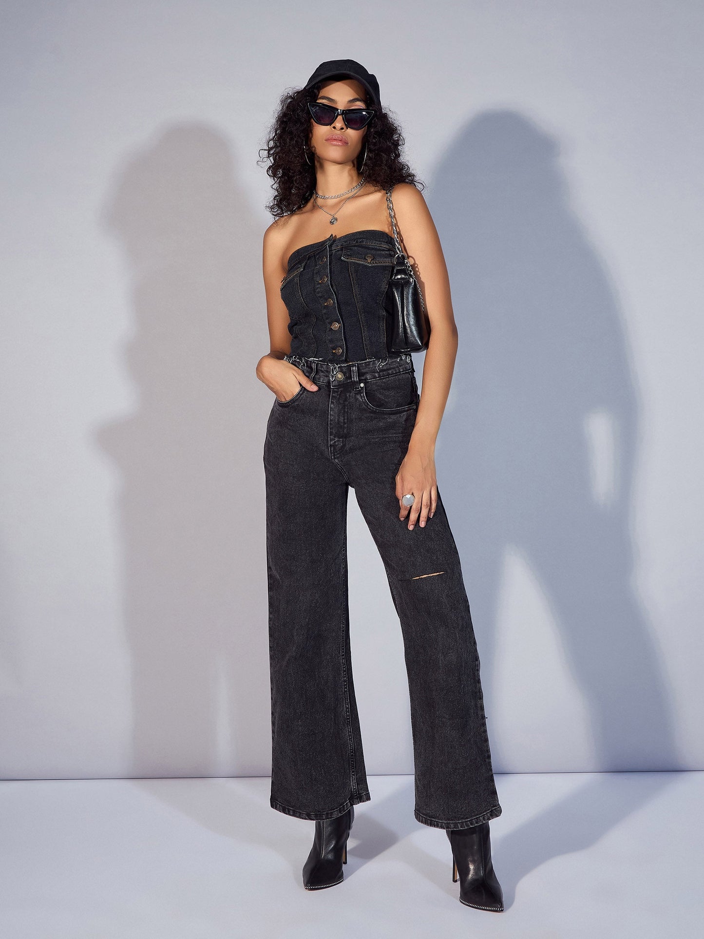 Black Denim Tube Crop Top