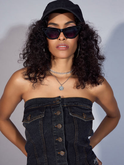 Black Denim Tube Crop Top