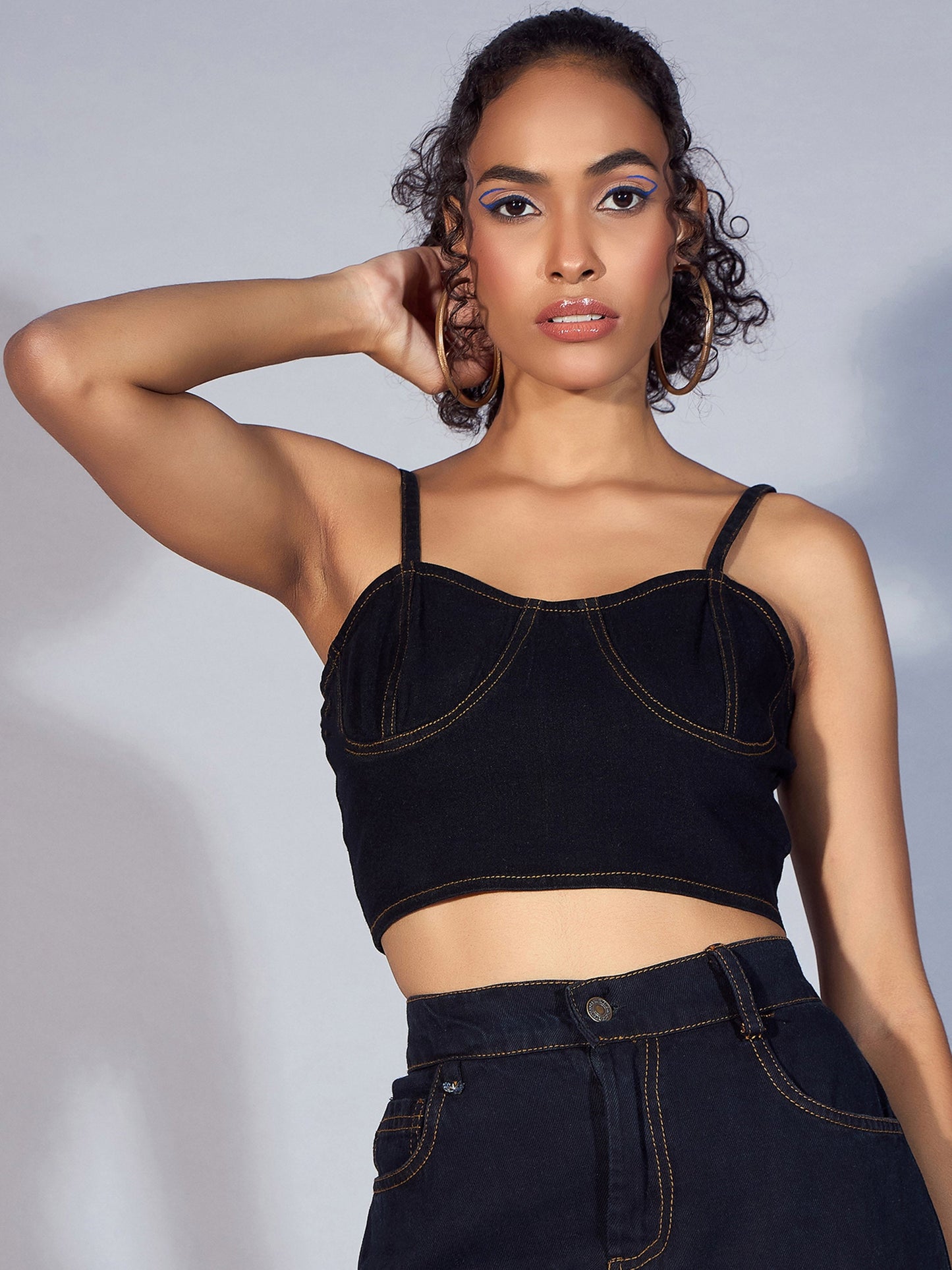 Black Denim Strappy Crop Top