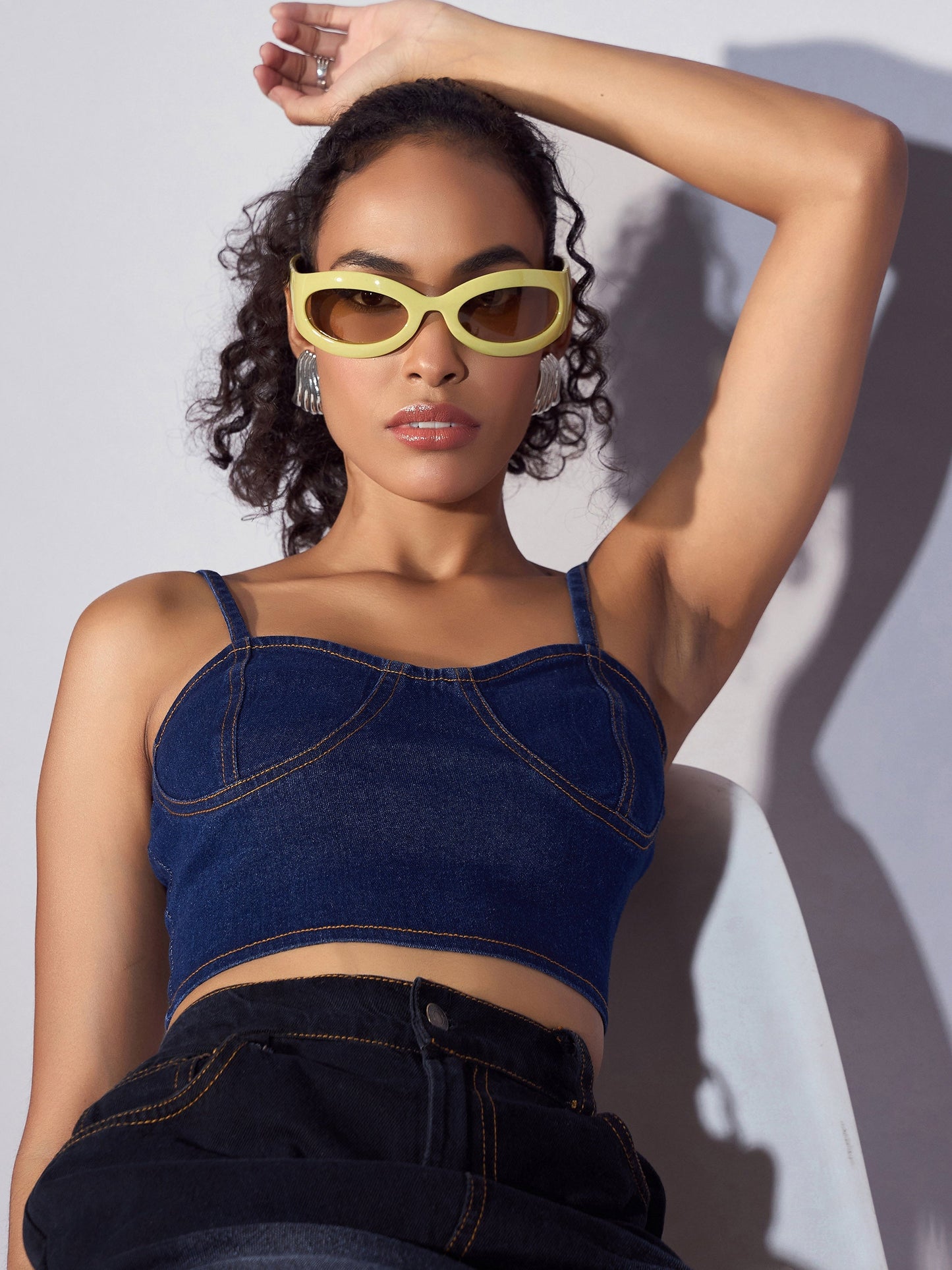 Blue Denim Strappy Crop Top