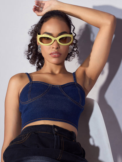 Blue Denim Strappy Crop Top