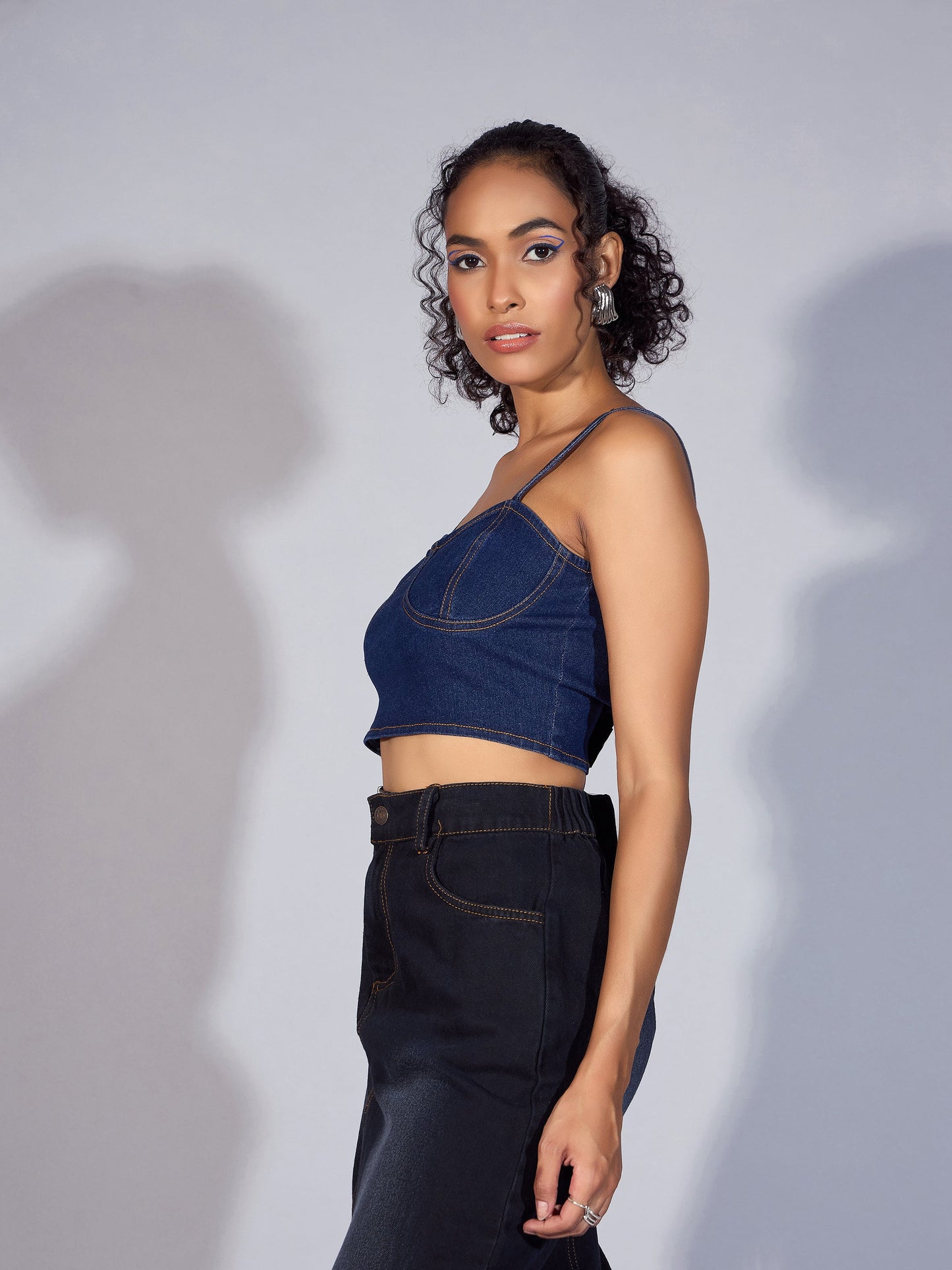 Blue Denim Strappy Crop Top