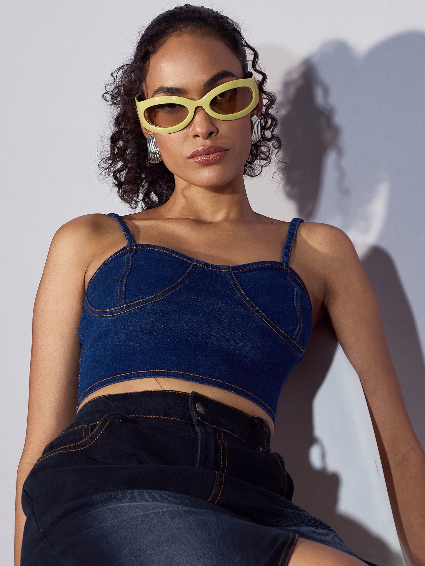 Blue Denim Strappy Crop Top