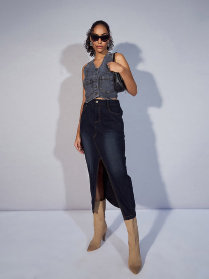 Black Denim Waistcoat Top