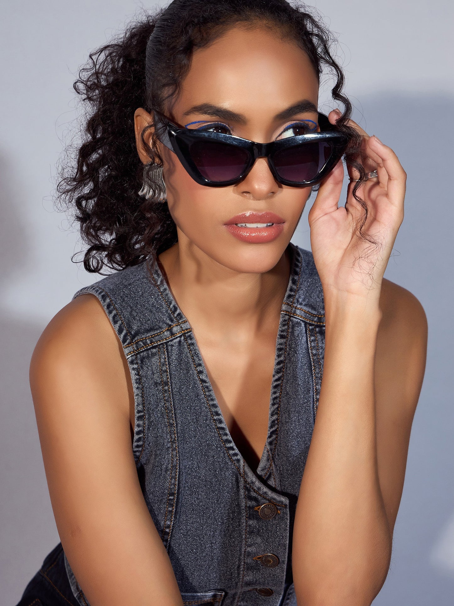 Black Denim Waistcoat Top