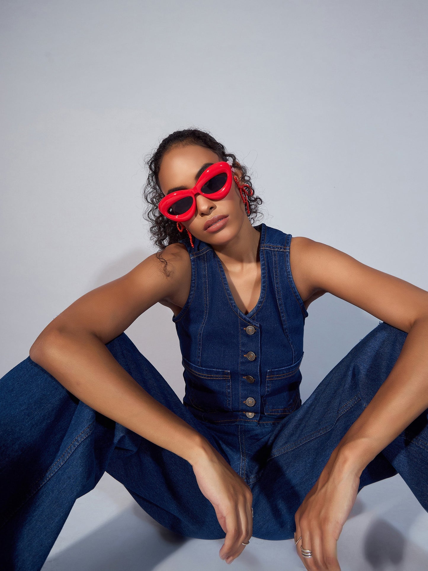 Women Blue Denim Waistcoat Top