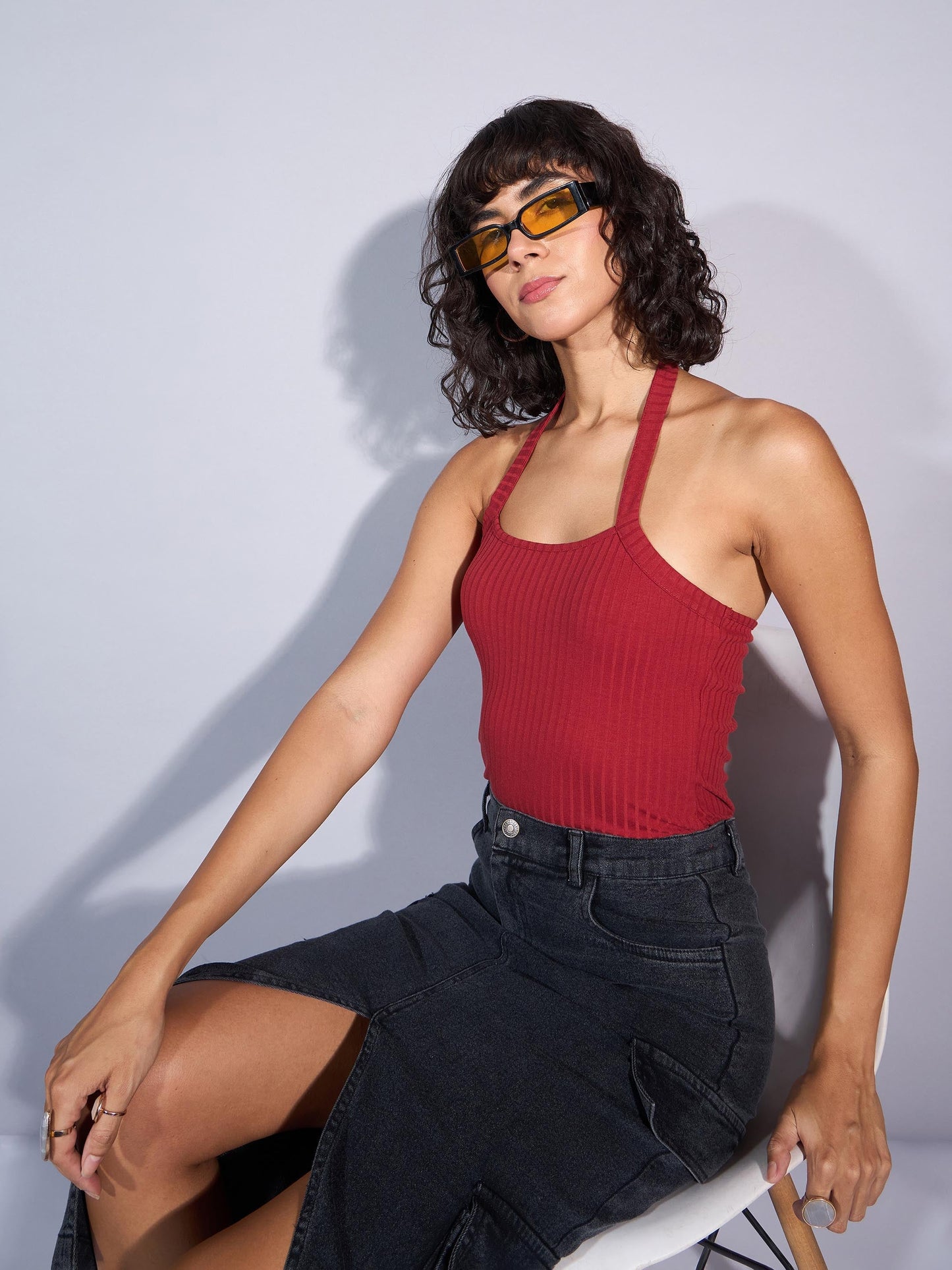 Rust Rib Halter Neck Top