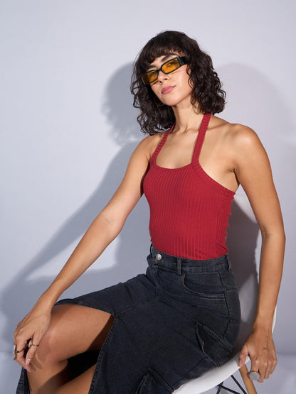 Rust Rib Halter Neck Top