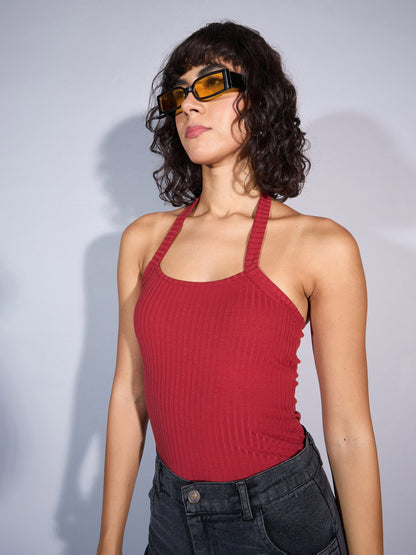 Rust Rib Halter Neck Top
