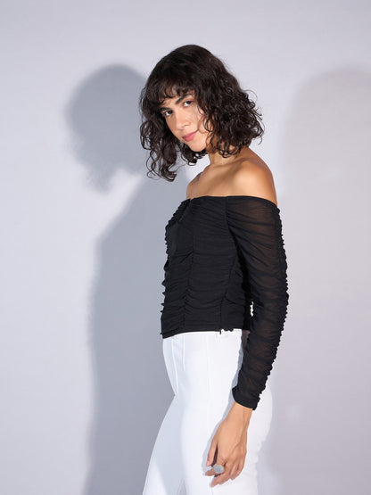 Black V Neck Ruched Top