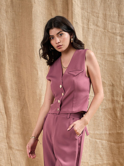 Dark Pink Waistcoat Top