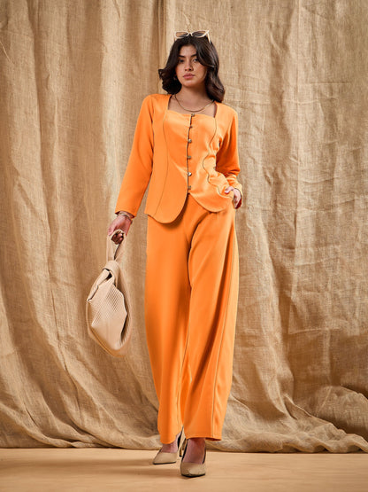 Orange Square Neck Front Open Top