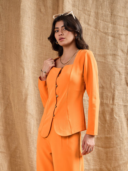 Orange Square Neck Front Open Top