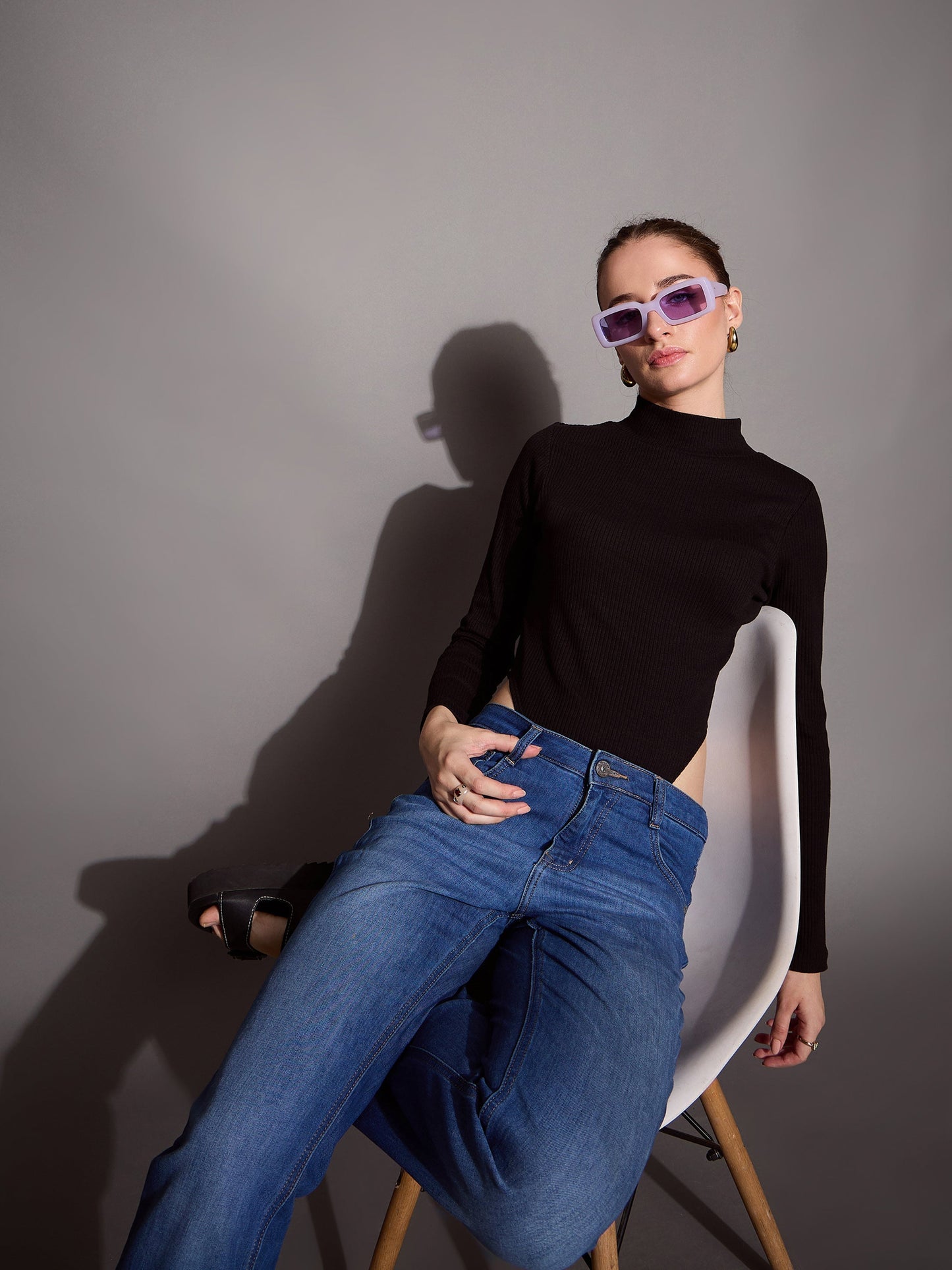 Black Rib High Neck Bodysuit
