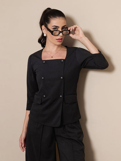 Black Square Neck Top