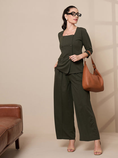 Women Olive Square Neck Top