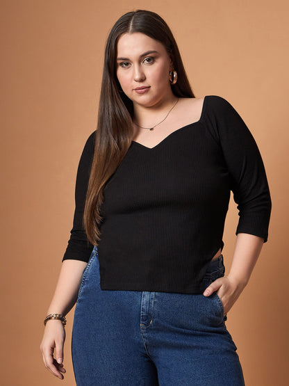 Black Rib Sweetheart Neck Top