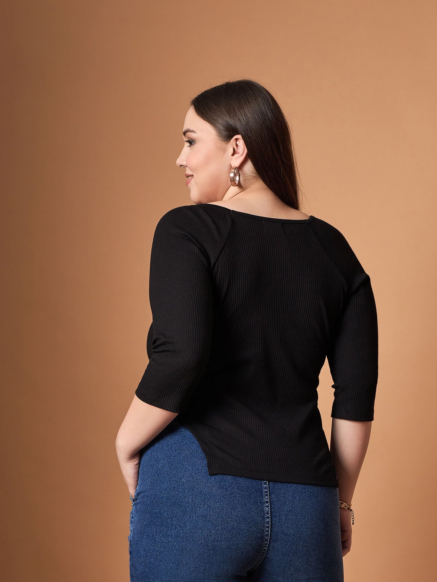 Black Rib Sweetheart Neck Top