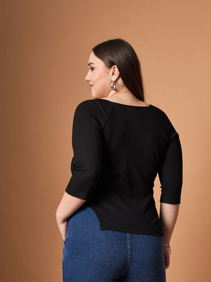 Black Rib Sweetheart Neck Top