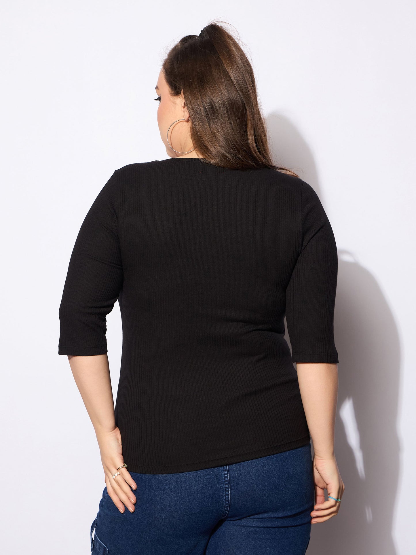Black Rib Square Neck Top -SASSAFRAS Curve