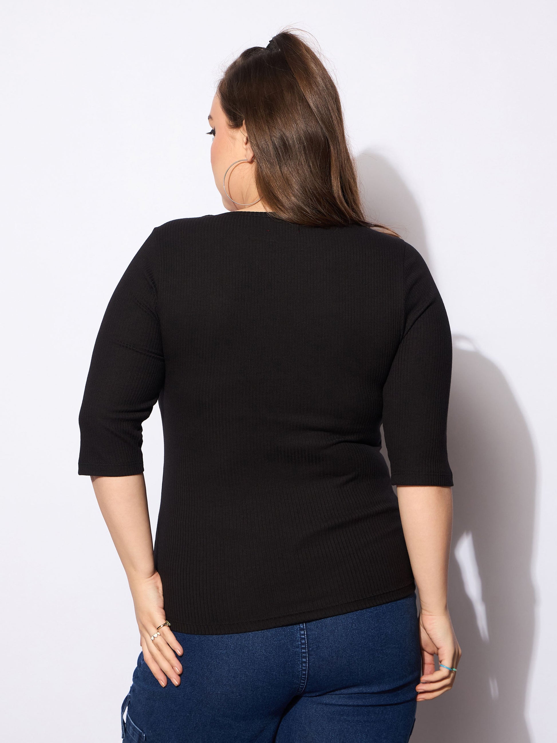 Black Rib Square Neck Top -SASSAFRAS Curve