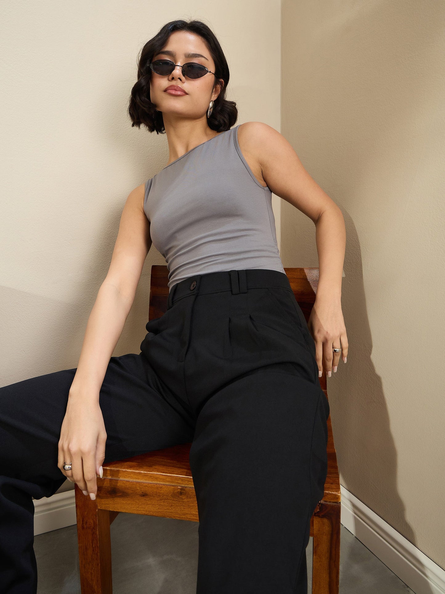 Grey Jersey Sleeveless Ruched Crop Top