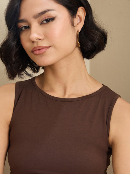 Brown Jersey Sleeveless Crop Top