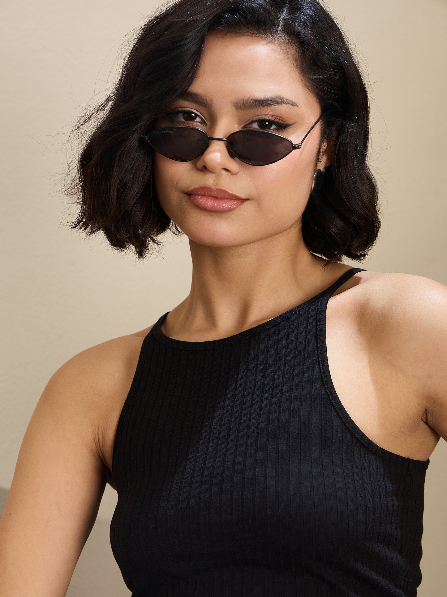 Black Rib Box Back Top