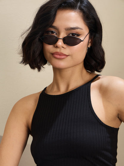 Black Rib Box Back Top