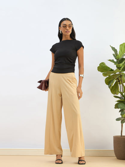 Black Knitted Short Sleeve Ruched Crop Top