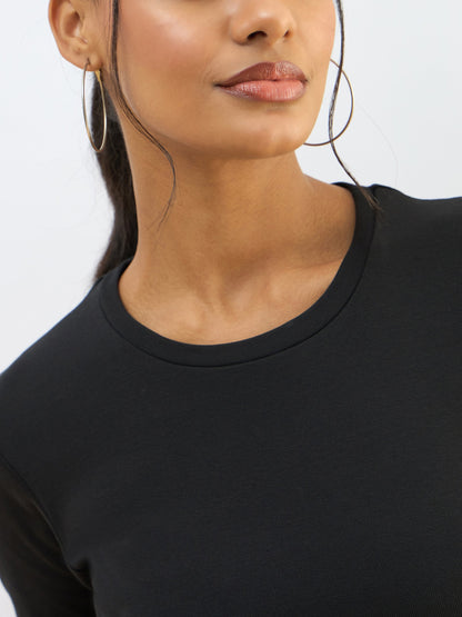 Black Rib Short Sleeves Top